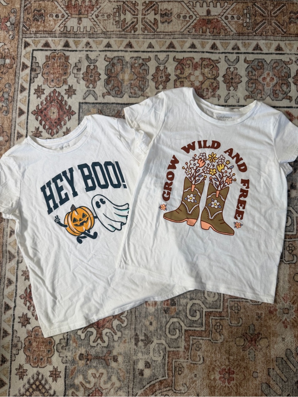 Old Navy White Kids Graphic Tee Set - Halloween 'Hey Boo' & 'Grow Wild and Free'